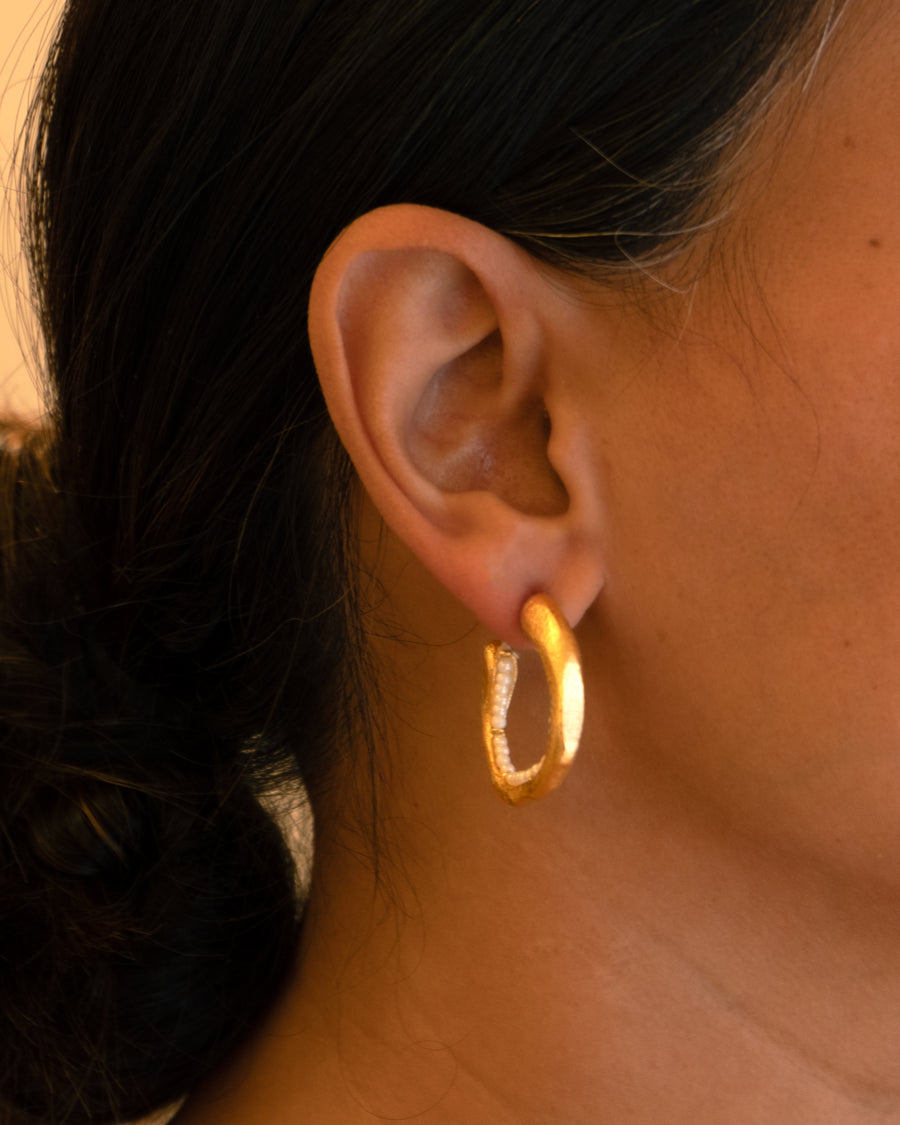 Inverted Pearl Hoop Earrings