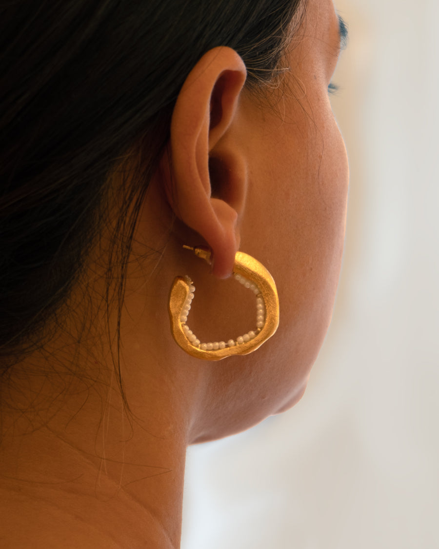 Inverted Pearl Hoop Earrings