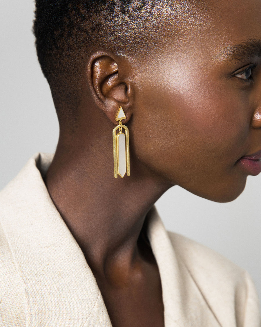 Stylish Mother Pearl Hangings (Golden) - Buy Designer Pearl Earrings Online